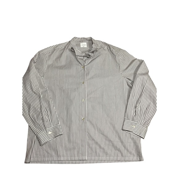 LESET Striped Button Down Shirt with Bow Neck Detail Women's Size Medium